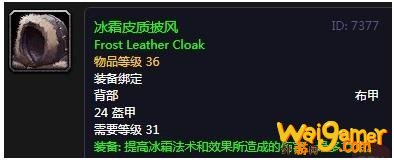 《魔兽世界》怀旧服冰霜皮质披风介绍