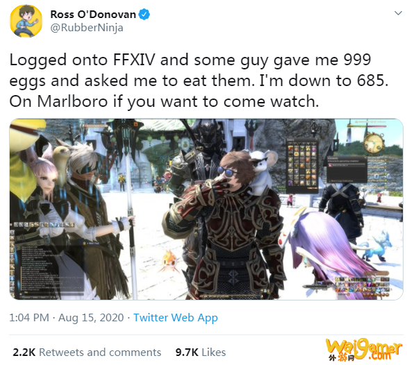 FF14玩家游戏中收到999个鸡蛋 全吃完引玩家热议