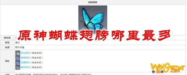 原神蝴蝶翅膀哪里最多